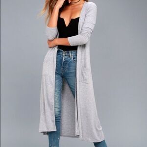 Bass Long Gray Open Front Cardigan XS